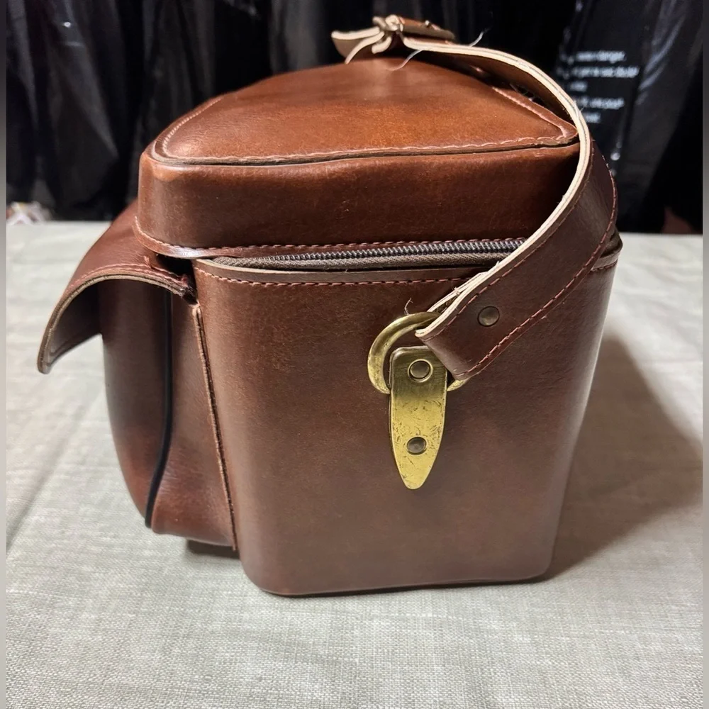 Vintage Leather Camera Bag Case Brown Brass Strap Pocket USA 703 10 x 8 x 6 Inch